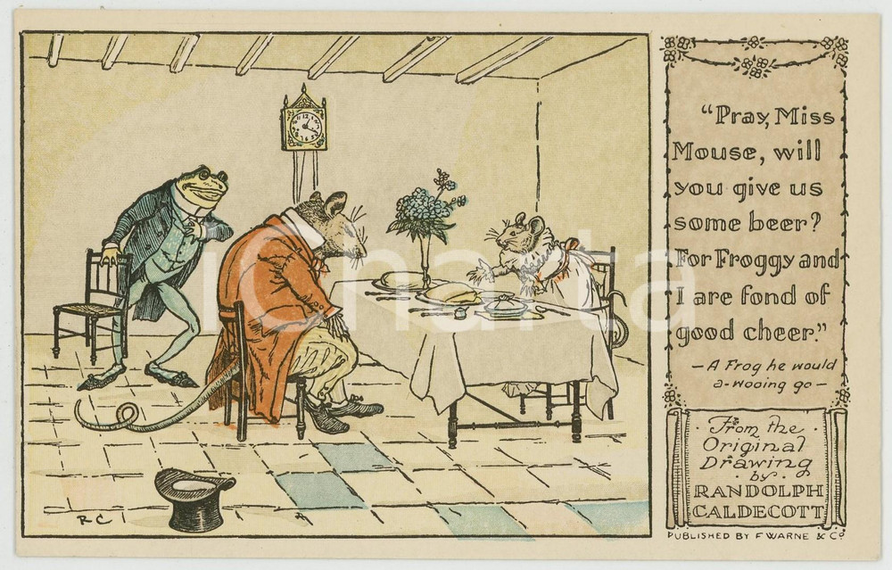 1915 ca Randolph CALDECOTT - Frog and mouse dinner *Anthropomorphic postcard  Cartolina postale d'epoca, non viaggiata.CONDIZIONI: GFORMATO: FP    originale e autentica 1