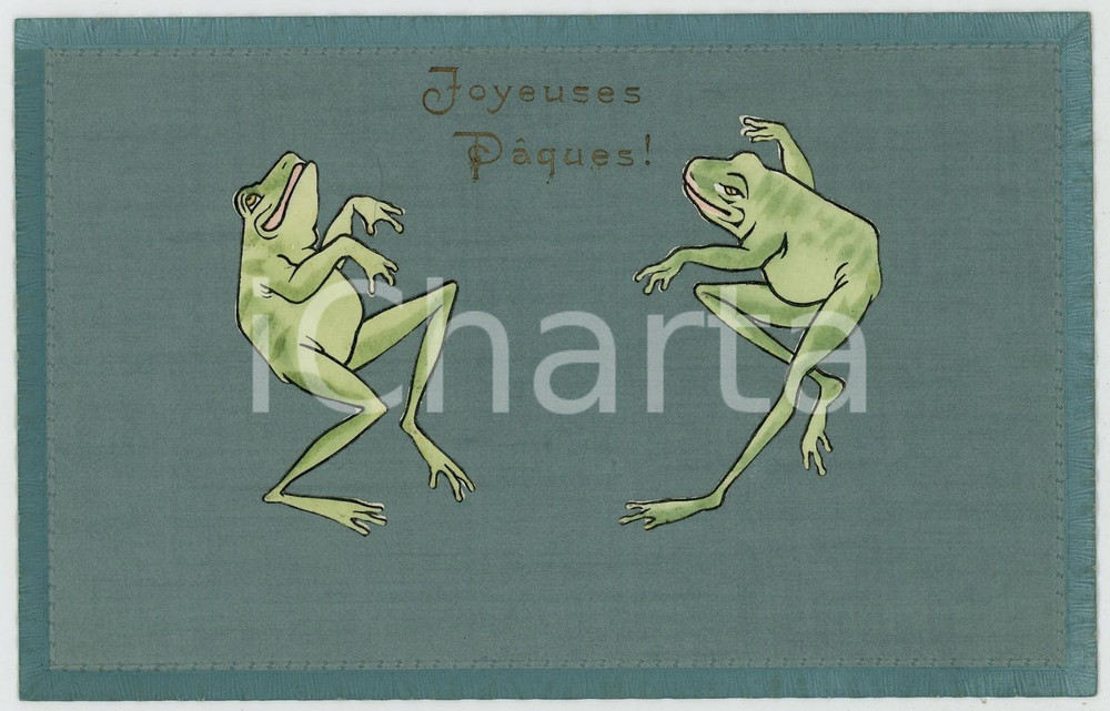1910 ca JOYEUSES PÂQUES Frogs dancing *Anthropomorphic embossed postcard  Cartolina postale d'epoca, non viaggiata.CONDIZIONI: GFORMATO: FP    originale e autentica 1