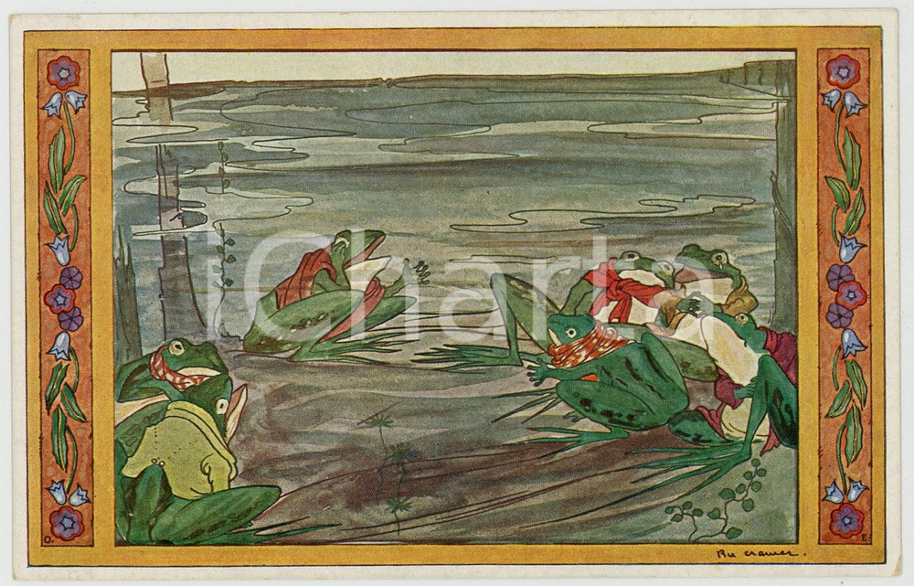 1910 ca Artist Rie CRAMER Daar zaten zeven Kikkertjes - Seven frogs - Postcard  Cartolina postale d'epoca, non viaggiata.CONDIZIONI: GFORMATO: FP    originale e autentica 1