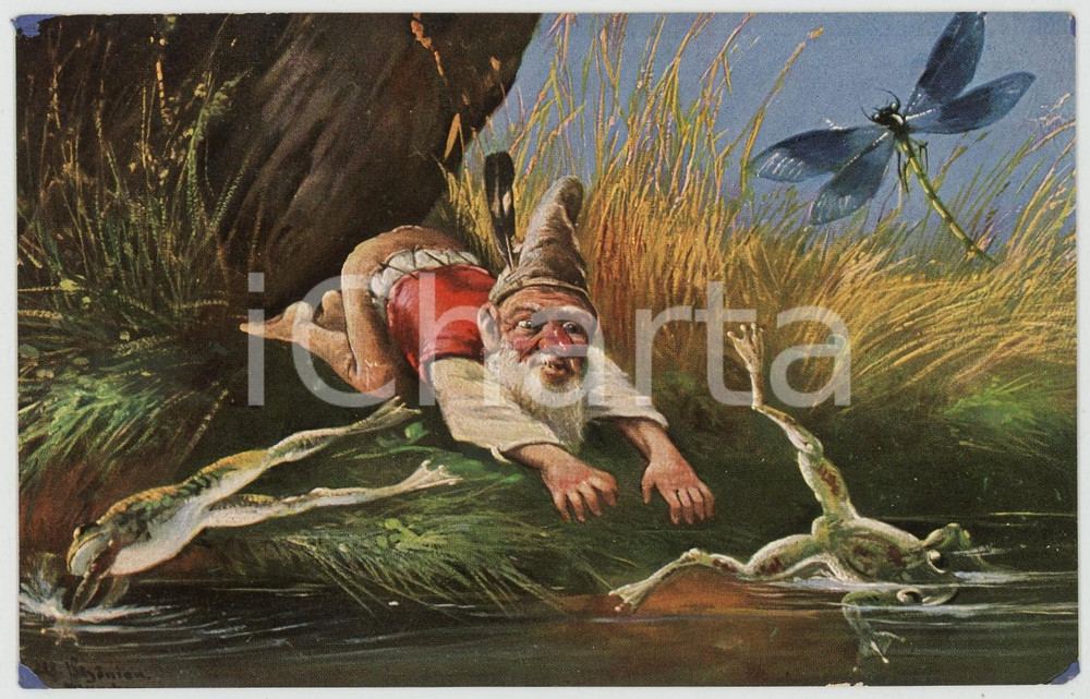 1910 ca Artist Alfred SCHONIAN - Gnome and frogs - Postcard  Cartolina postale d'epoca, non viaggiata.CONDIZIONI: GFORMATO: FP    originale e autentica 1