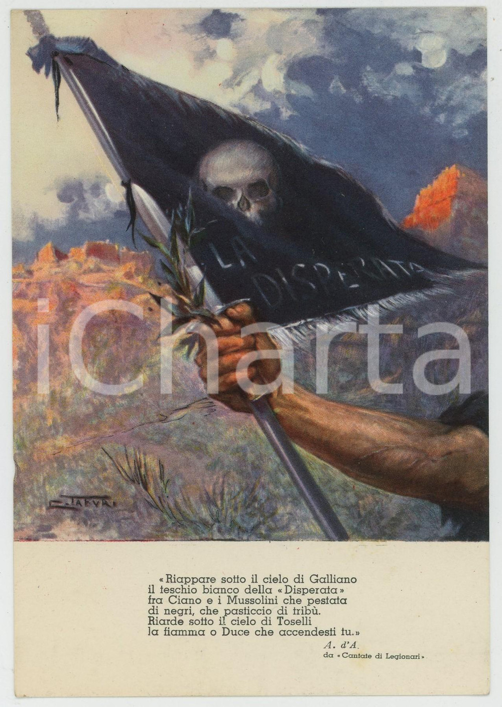 1936 WW2 - ETIOPIA - AOI La Disperata - Illustrazione Clemente TAFURI Cartolina  Cartolina postale d'epoca, non viaggiata.Edita dall'Ufficio Storico della Milizia - Serie Cartoline A.O.I.CONDIZIONI: FAIRFORMATO: FP    originale e autentica 1