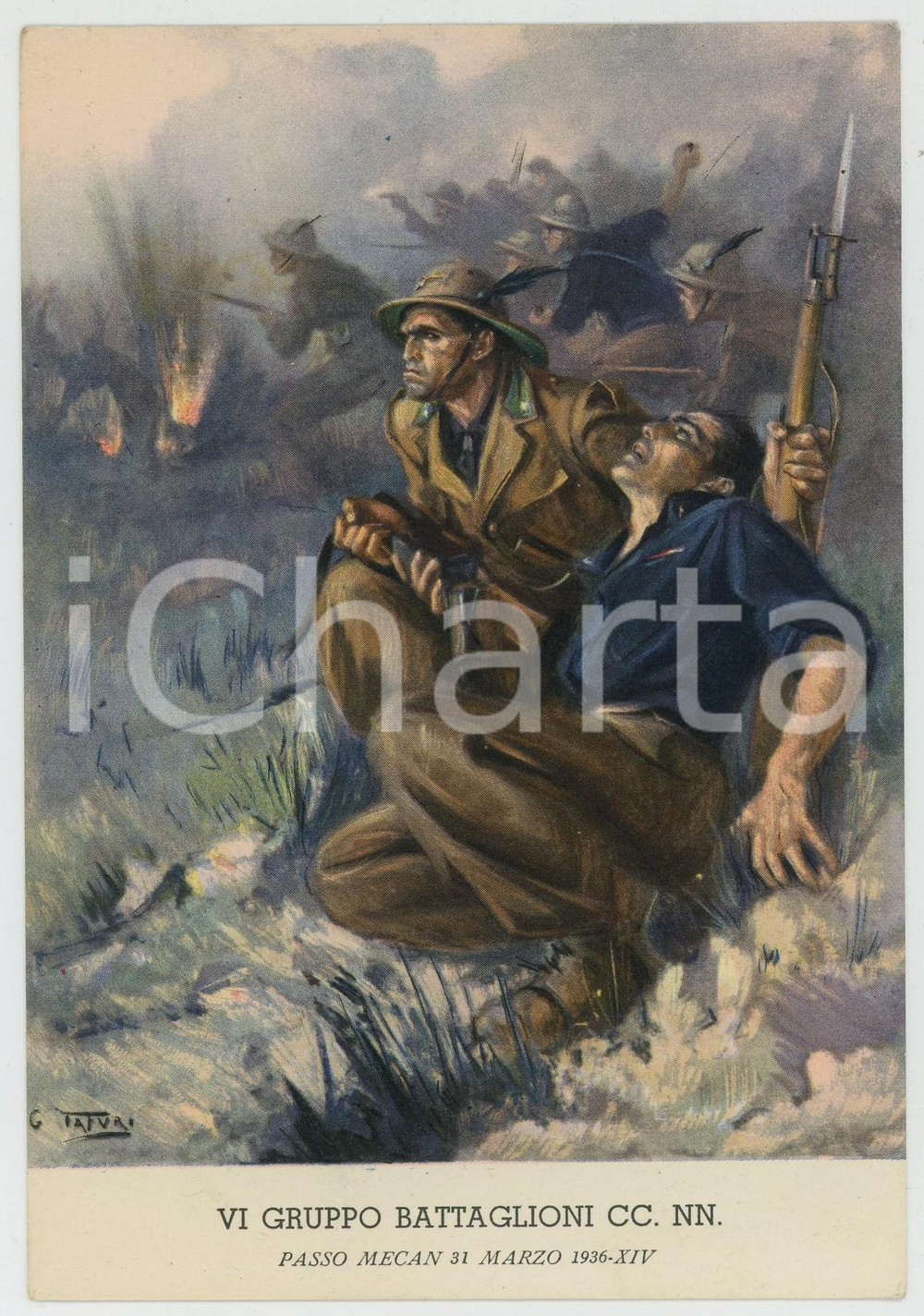 1936 PASSO MECAN - VI Gruppo Battaglioni CC. NN. Ill. Clemente TAFURI Cartolina  Cartolina postale d'epoca, non viaggiata.Edita dall'Ufficio Storico della Milizia - Serie Cartoline A.O.I.CONDIZIONI: FAIRFORMATO: FG    originale e autentica 1