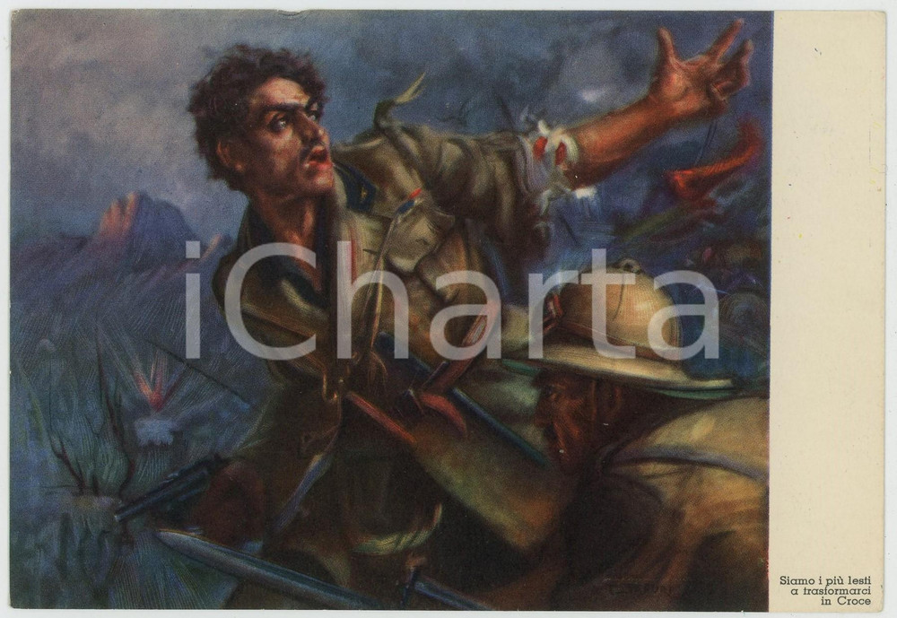 1936 WW2 - AOI - ETIOPIA Soldati in battaglia Ill. di Clemente TAFURI Cartolina  Cartolina postale d'epoca, non viaggiata.Edita dall'Ufficio Storico della Milizia - Serie Cartoline A.O.I.CONDIZIONI: FAIRFORMATO: FG    originale e autentica 1