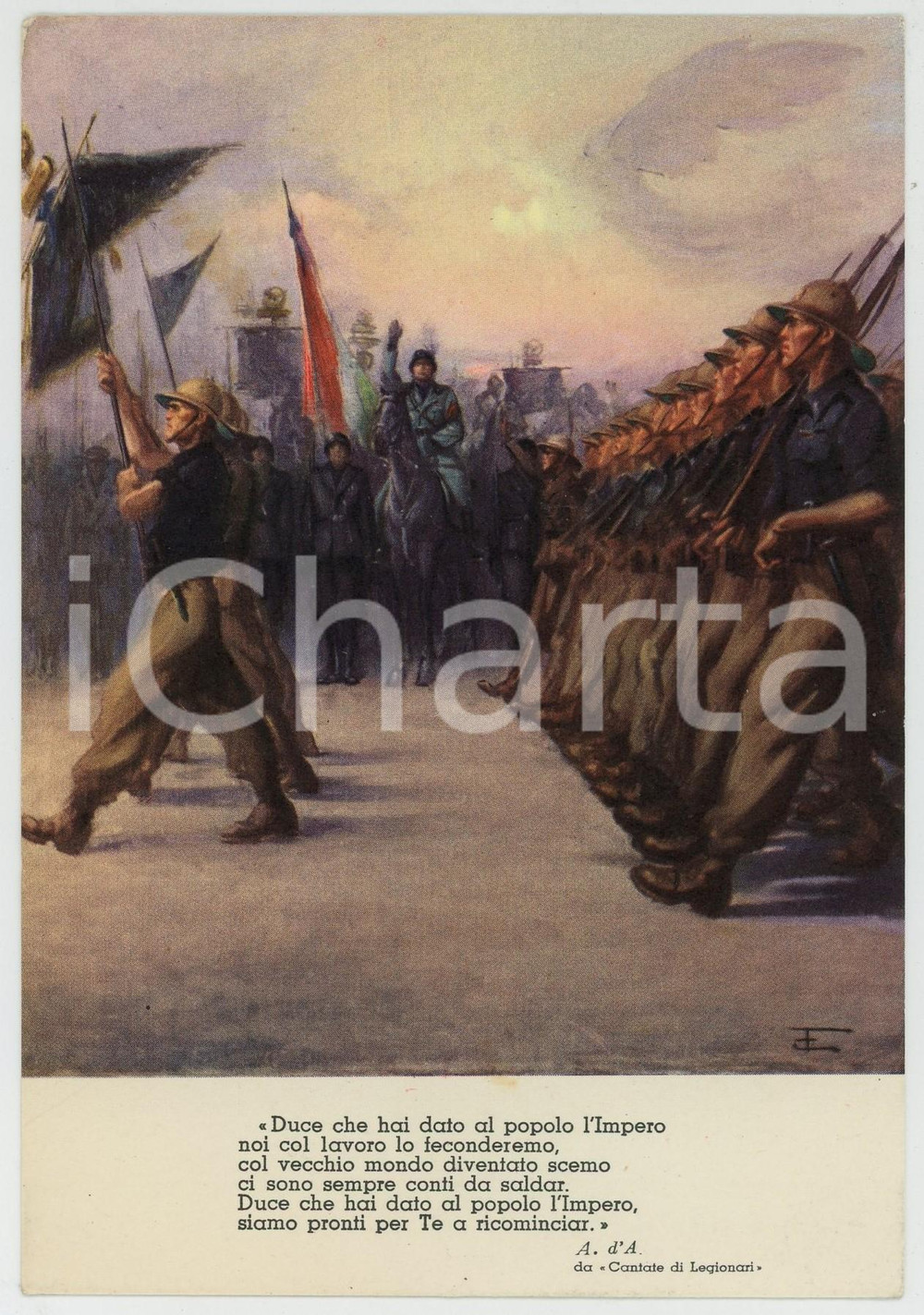 1936 AOI Benito MUSSOLINI passa in rassegna le truppe Clemente TAFURI Cartolina  Cartolina postale d'epoca, non viaggiata.Edita dall'Ufficio Storico della Milizia - Serie Cartoline A.O.I.CONDIZIONI: FAIRFORMATO: FG    originale e autentica 1