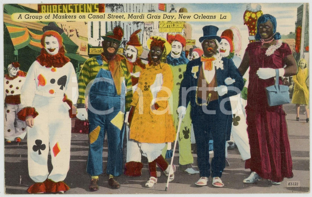 1920 ca NEW ORLEANS (USA) MARDI GRAS Day - Maskers on Canal Street *Postcard  Cartolina postale d'epoca, non viaggiata. GOOD/buono  Formato: 14x9 cm originale e autentica 1
