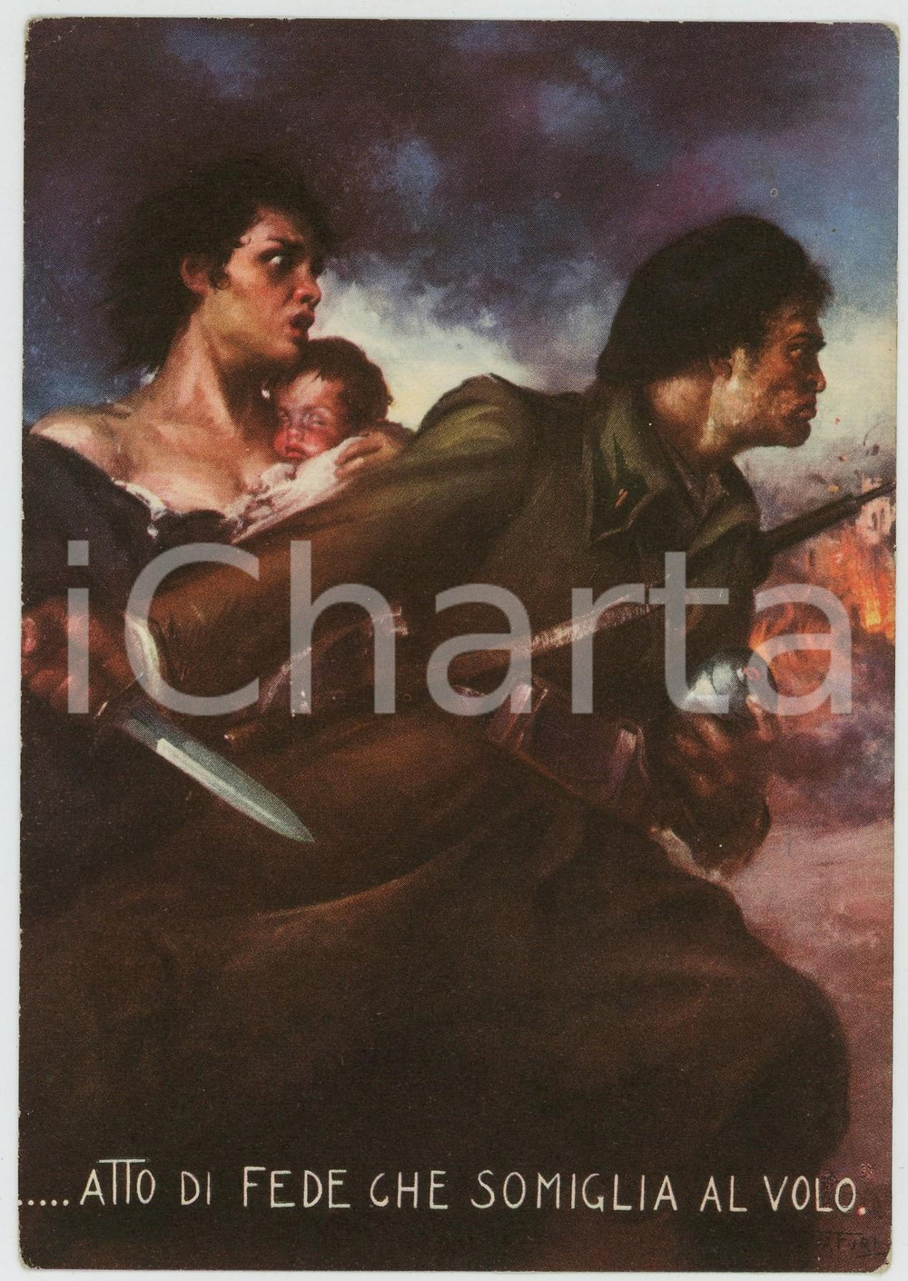 1936 WW2 OMS Atto di fede che somiglia al volo - Ill. Clemente TAFURI Cartolina  Cartolina postale d'epoca, non viaggiata.Edita dall'Ufficio Storico della Milizia - Serie Cartoline O.M.S.CONDIZIONI: FAIRFORMATO: FP    originale e autentica 1