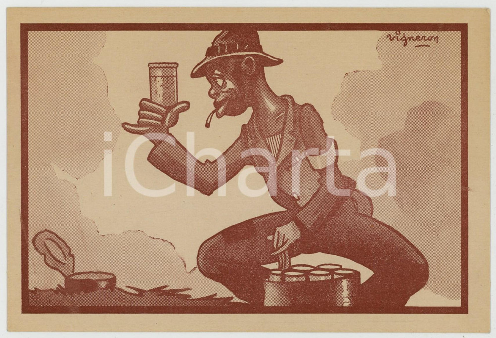 1920ca CONGO - SATIRE Le boy moustiques - Illustration VIGNERON Carte postale  Cartolina postale d'epoca, non viaggiata.Editions Imbelco, Elisabethville - Serie: "Quelques m&eacute;tiers et occupations" n.6CONDIZIONI: FAIRFORMATO: FP    originale e autentica 1