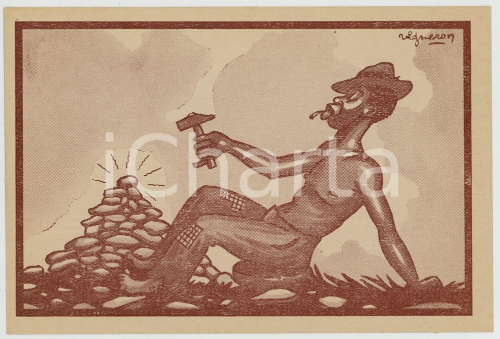 1920ca CONGO - SATIRE Le casseur de pierres - Ill. par VIGNERON Carte postale  Cartolina postale d'epoca, non viaggiata.Editions Imbelco, Elisabethville - Serie: "Quelques m&eacute;tiers et occupations" n.4CONDIZIONI: FAIRFORMATO: FP    originale e autentica 1