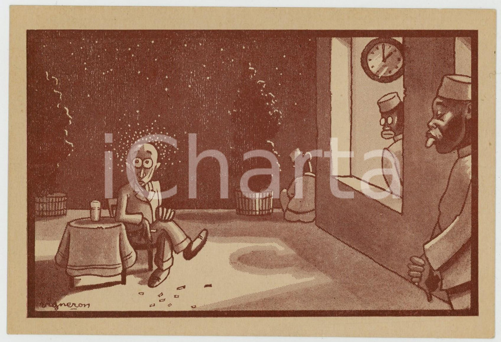 1920ca CONGO - SATIRE Garçons de café - Illustration par VIGNERON Carte postale  Cartolina postale d'epoca, non viaggiata.Editions Imbelco, Elisabethville - Serie: "Quelques m&eacute;tiers et occupations" n.12CONDIZIONI: FAIRFORMATO: FP    originale e autentica 1