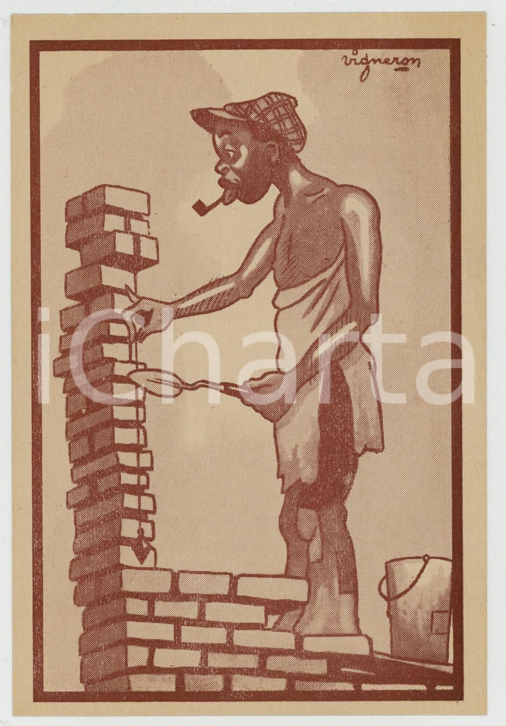 1920ca CONGO - SATIRE Le maçon - Illustration par VIGNERON Carte postale FP NV  Cartolina postale d'epoca, non viaggiata.Editions Imbelco, Elisabethville - Serie: "Quelques m&eacute;tiers et occupations" n.3CONDIZIONI: FAIRFORMATO: FP    originale e autentica 1
