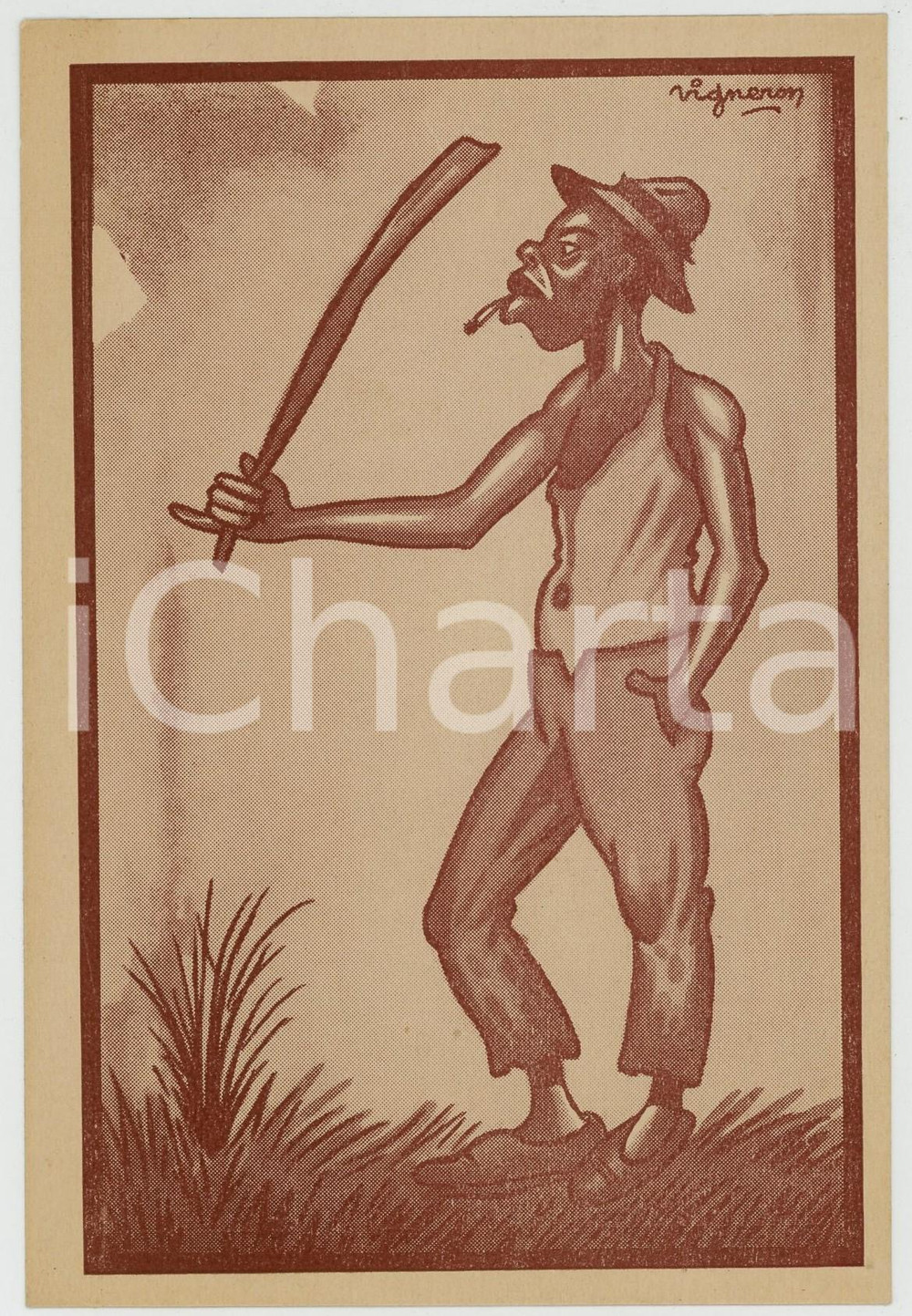 1920ca CONGO SATIRE Le Débrousseur - Illustration par VIGNERON Carte postale  Cartolina postale d'epoca, non viaggiata.Editions Imbelco, Elisabethville - Serie: "Quelques m&eacute;tiers et occupations" n.7CONDIZIONI: FAIRFORMATO: FP    originale e autentica 1