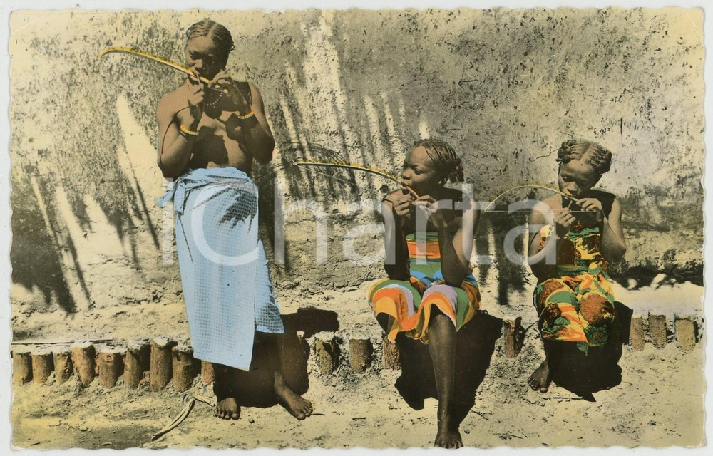 1962 AFRIQUE NOIR Jeunes filles jouant de l'arc musicale - Carte Postale FP VG  Cartolina postale d'epoca, viaggiata.EDIZIONE: Editions CCL, KaminaCONDIZIONI: FAIR FORMATO: FP    originale e autentica 1