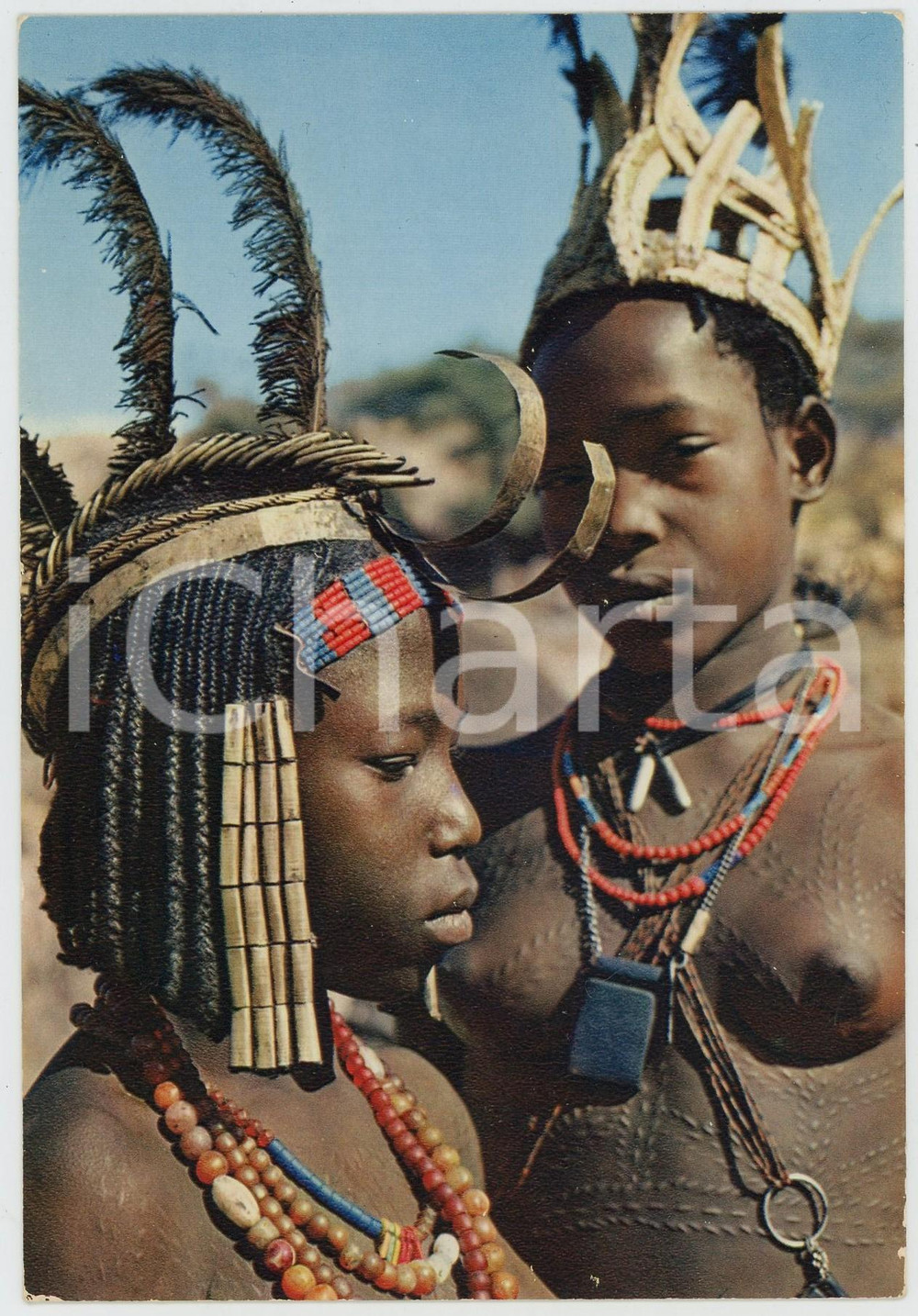 1960ca L'AFRIQUE EN COULEURS Danseuses africaines NU ETHNIQUE Carte postale FG  Cartolina postale d'epoca, non viaggiata.EDITORE: Editions Hoa-Qui GOOD/buono  Formato: 10x15 cm originale e autentica 1