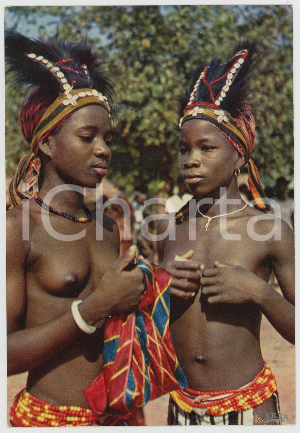 1970ca AFRIQUE EN COULEURS Petite danseuses africaines NU ETHNIQUE Carte postale  Cartolina postale d'epoca, viaggiata.EDITORE: Editions Hoa-Qui GOOD/buono  Formato: 10x15 cm originale e autentica 1