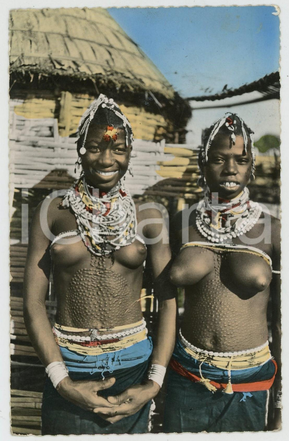 1960ca L'AFRIQUE EN COULEURS Jeunes femmes Coniagui NU ETHNIQUE Carte postale FP  Cartolina postale d'epoca, viaggiata ma con affrancatura rimossa.EDIZIONE: Editions Hoa-Qui, ParisSERIE: L'Afrique en couleures - n. 1002CONDIZIONI: FAIR FORMATO: FP    originale e autentica 1