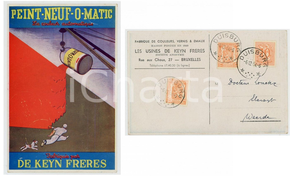 Cartolina originale da collezione 1954 BRUXELLES DE KEYN FrÃ¨res  PeintNeufOMatic couleur automatique Postcard 1