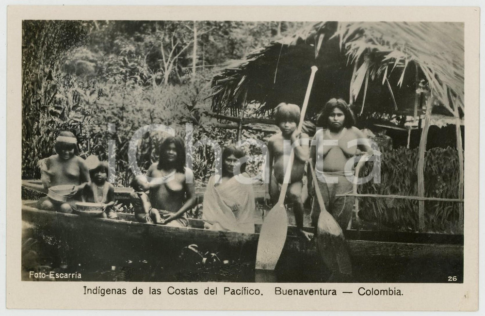1950 ca BUENAVENTURA (COLOMBIA) Indigenas de la Costa del Pacifico RPPC Postcard  Fotocartolina postale d'epoca, non viaggiata.CONDIZIONI: GFORMATO: FP    originale e autentica 1
