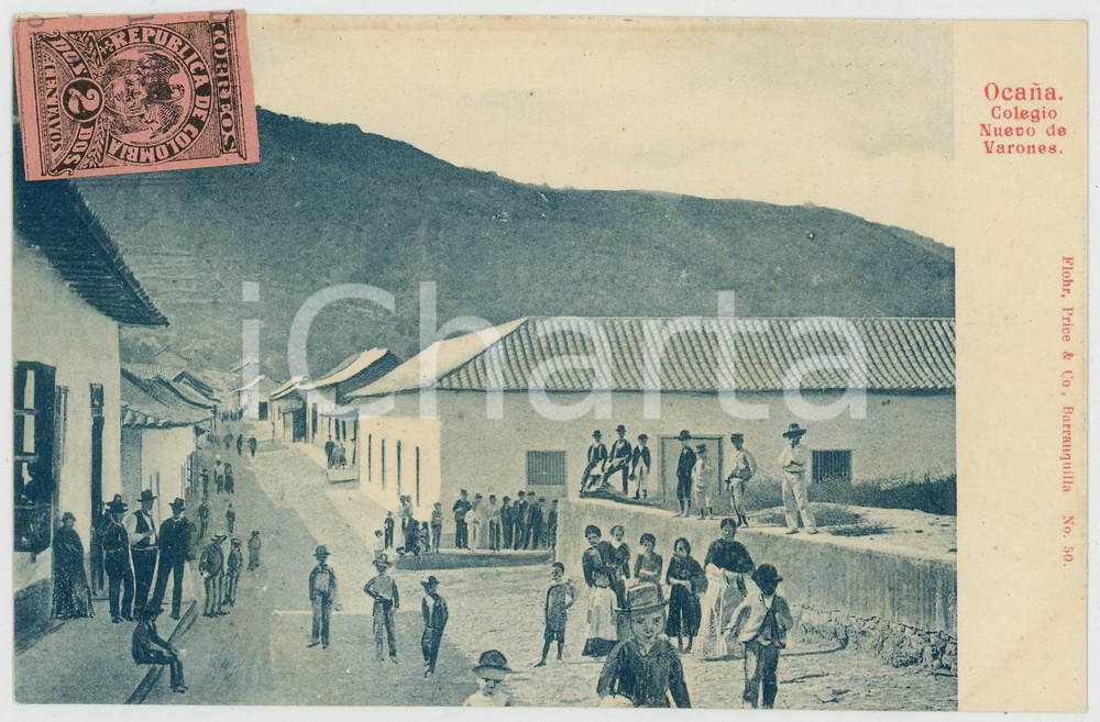 1904 OCAÑA (COLOMBIA) Colegio Nuevo de Varones *ANIMATED vintage postcard Cartolina postale d'epoca, con bollo e timbro (non scritta).CONDIZIONI: GFORMATO: FP    originale e autentica 1
