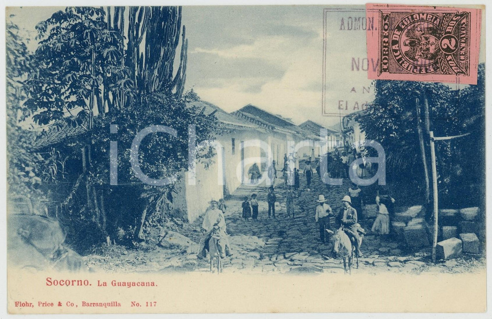1904 SOCORRO (COLOMBIA) La Guayacana - ANIMATED vintage postcard Cartolina postale d'epoca, con bollo e timbro (non scritta).Reca la dicitura erronea "Socorno".CONDIZIONI: GFORMATO: FP    originale e autentica 1