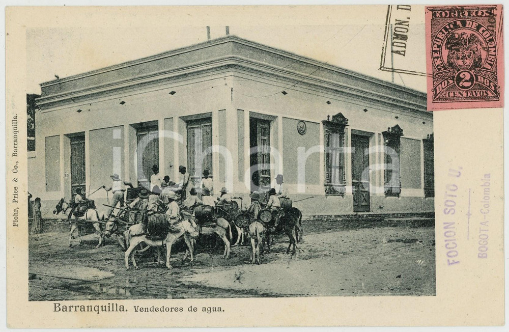 1904 BARRANQUILLA (COLOMBIA) Vendedores de agua *ANIMATED vintage postcard  Cartolina postale d'epoca, con bollo e timbro (non scritta).CONDIZIONI: GFORMATO: FP    originale e autentica 1