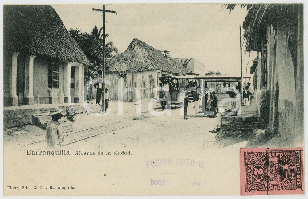 1904 BARRANQUILLA (COLOMBIA) Afueras de la ciudad *ANIMATED postcard omnibus  Cartolina postale d'epoca, con bollo e timbro (non scritta).CONDIZIONI: GFORMATO: FP    originale e autentica 1