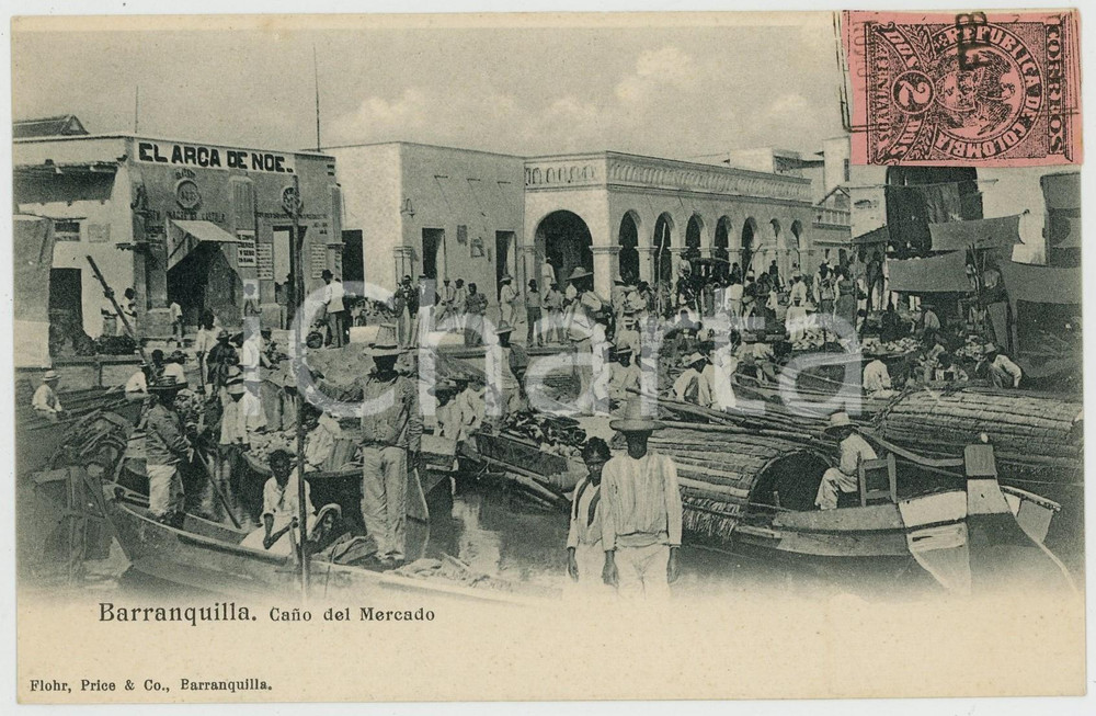 1904 BARRANQUILLA (COLOMBIA) Caño del Mercado - Arca de Noe *ANIMATED postcard  Cartolina postale d'epoca, con bollo e timbro.CONDIZIONI: GFORMATO: FP    originale e autentica 1