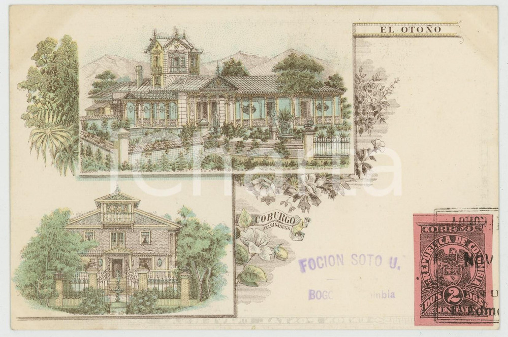 1904 EL OTOÑO (COLOMBIA) Casona Coburgo - Fusagasuga *Tarjeta postal Pehlke  Cartolina postale d'epoca, con bollo e timbro (non scritta).CONDIZIONI: GFORMATO: FP    originale e autentica 1