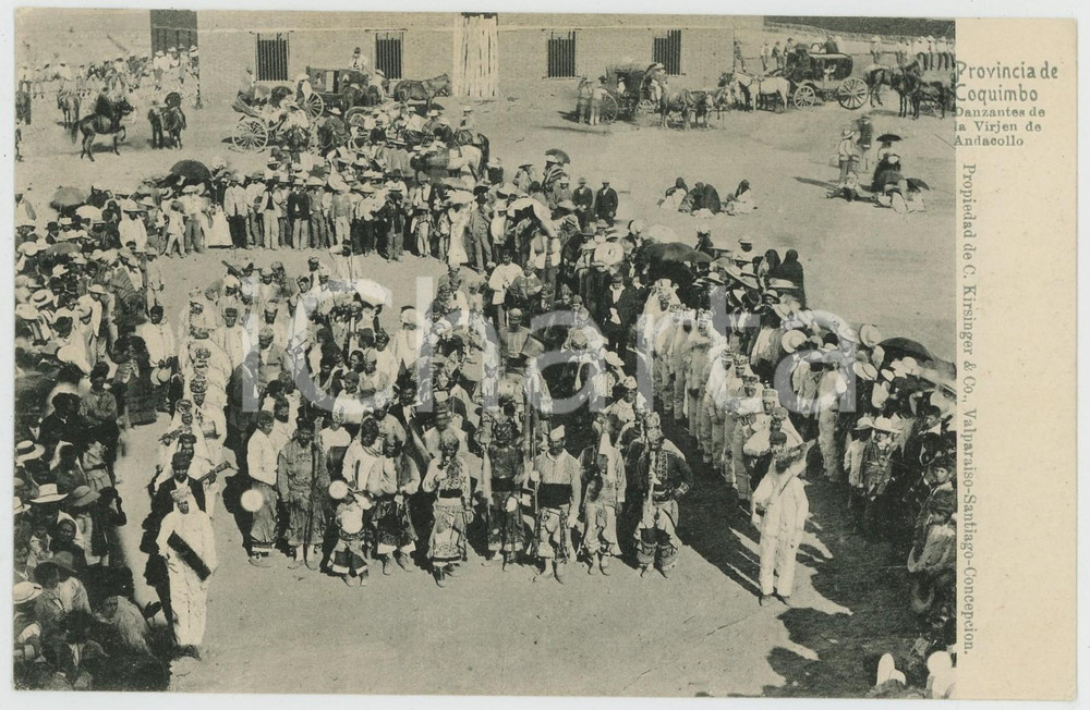 1900 ca Region de COQUIMBO (CHILE) Danzantes de la Virjen de ANDACOLLO -Tarjeta  Cartolina postale d'epoca, con bollo e timbro al verso, non scritta.CONDIZIONI: GFORMATO: FP    originale e autentica 1