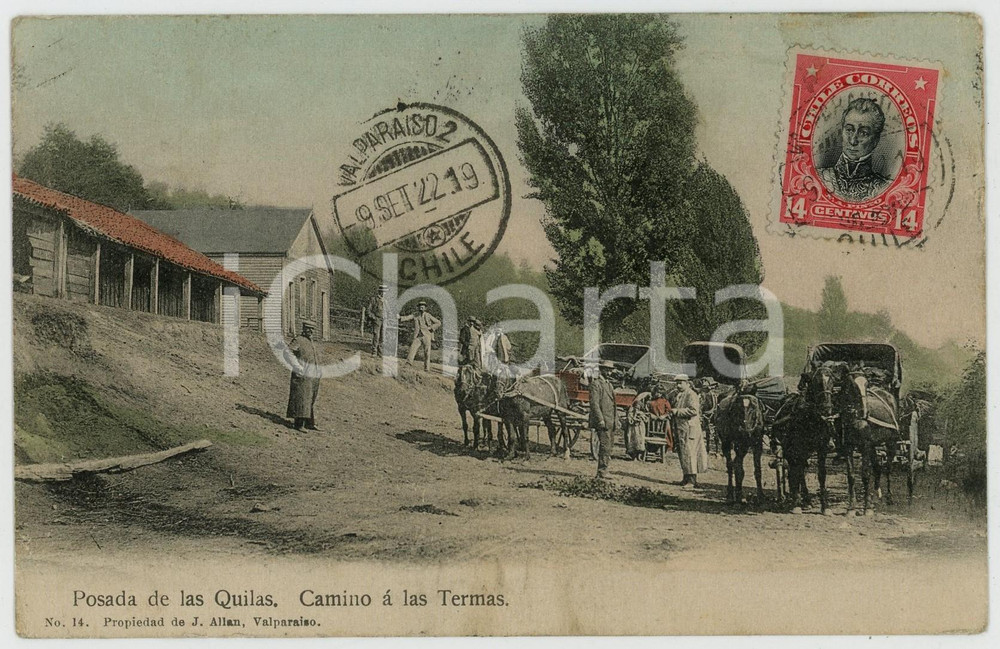 1922 VALPARAISO (CHILE) Posada de las Quilas - Camino a las Termas -Tarjeta  Cartolina postale d'epoca, viaggiata.CONDIZIONI: GFORMATO: FP    originale e autentica 1