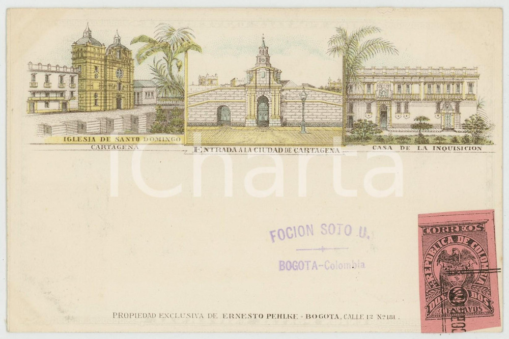 1904 CARTAGENA (COLOMBIA) Vedutine - Casa de la Inquisicion - Tarjeta postal  Cartolina postale d'epoca, con bollo e timbro (non scritta).CONDIZIONI: GFORMATO: FP    originale e autentica 1
