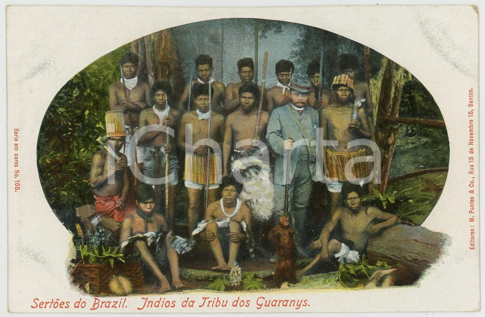 1910 ca BRAZIL CUSTOMS Indios da tribu dos GUARANYS - Vintage chromo postcard Cartolina postale d'epoca, non viaggiata.CONDIZIONI: GFORMATO: FP    originale e autentica 1