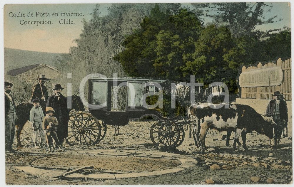1910 ca CONCEPCION (CHILE) Coche de Posta en invierno - Tarjeta postal ANIMADA Cartolina postale d'epoca, non viaggiata.CONDIZIONI: G FORMATO: FP    originale e autentica 1