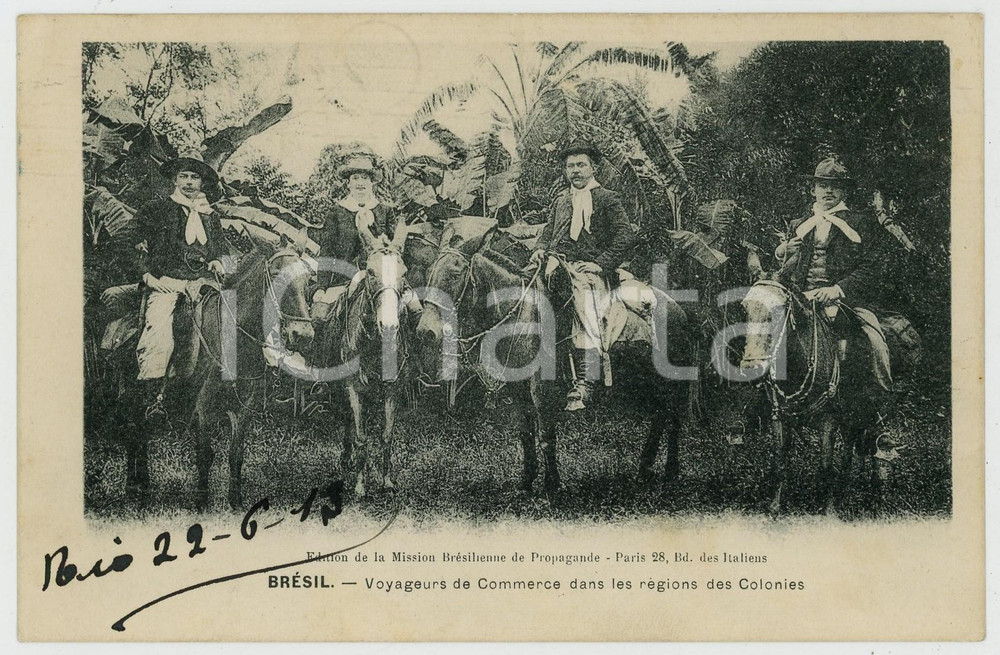 1913 BRAZIL Voyageurs de Commerce  dans les régions des Colonies - Postcard Cartolina postale d'epoca, viaggiata.CONDIZIONI: GFORMATO: FP    originale e autentica 1