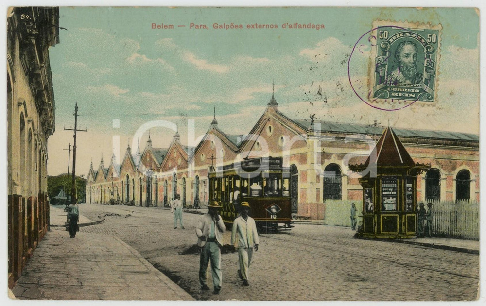 1914 BELEM (PARÁ, BRAZIL) Galpoes externos d'alfandega - Chromo postcard Cartolina postale d'epoca, stampata in cromolitografia, viaggiata.CONDIZIONI: FAIR (piegature angolari , minime smussature e lievi macchie)FORMATO: FP    originale e autentica 1