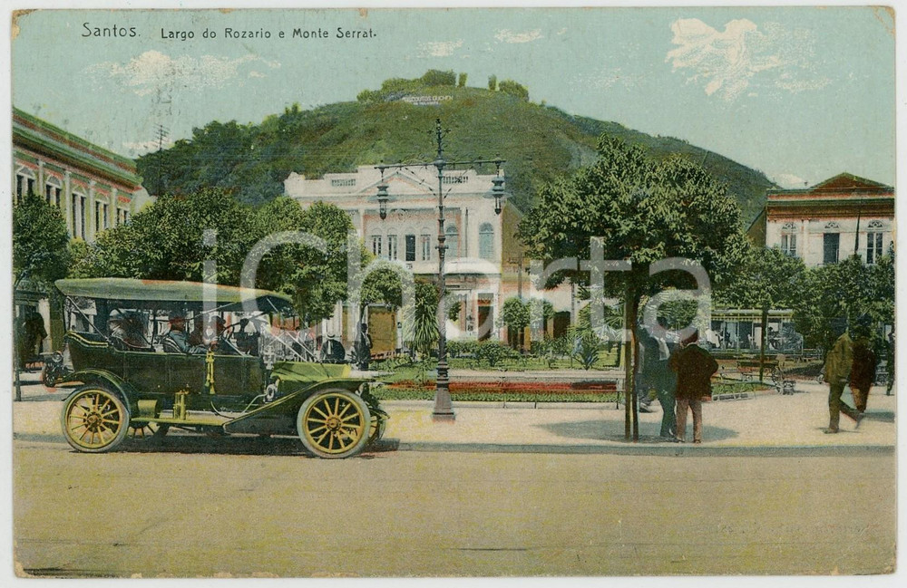 1926 SANTOS (BRAZIL) Largo do Rozario e Monte Serrat - ANIMATED postcard car Cartolina postale d'epoca, viaggiata.CONDIZIONI: FAIR (lievi piegature angolari e ingiallimento al verso)FORMATO: FP    originale e autentica 1