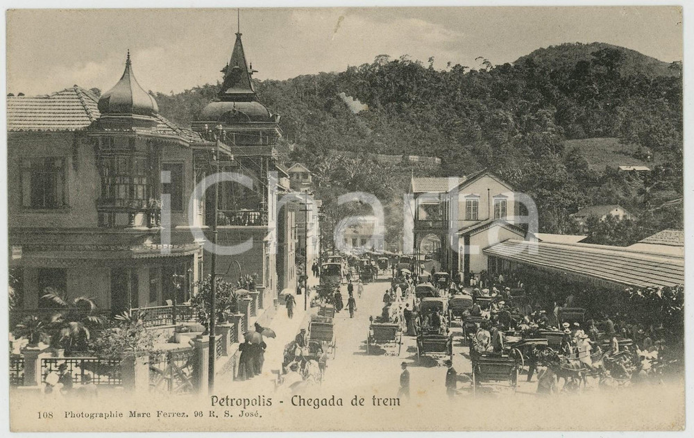 1910 ca PETROPOLIS (BRAZIL) Chegada de trem - ANIMATED vintage postcard Cartolina postale d'epoca, non viaggiata.CONDIZIONI: FAIR (profonda, ma non estesa, piegatura angolare)FORMATO: FP    originale e autentica 1