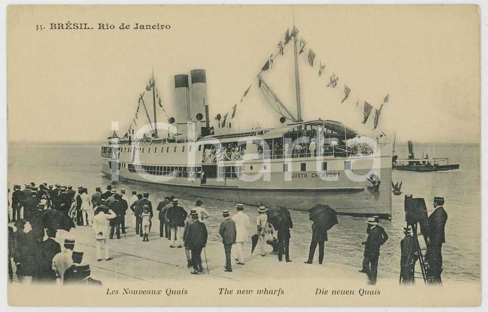 1910 ca RIO DE JANEIRO (BRAZIL) The new wharfs - JUSTO CHERMONT ship *Postcard Cartolina postale d'epoca, non viaggiata.CONDIZIONI: GFORMATO: FP    originale e autentica 1