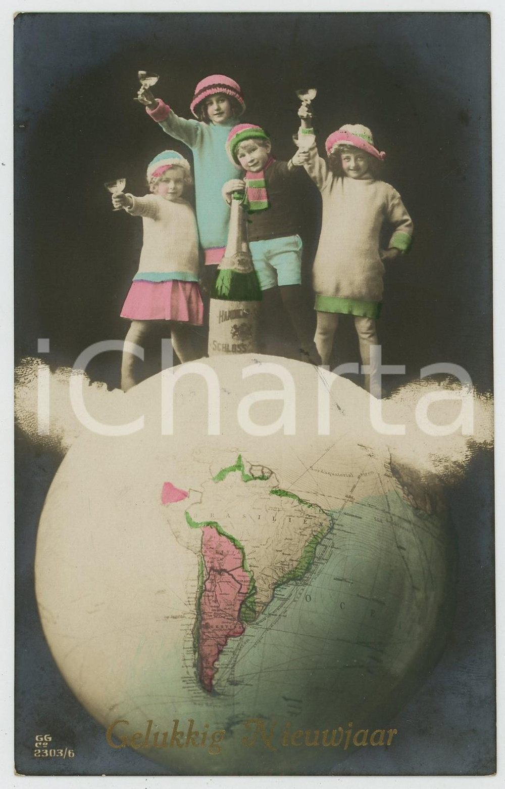 1918 GELUKKIG NIEUWJAAR - HAPPY NEW YEAR Children toasting - Postcard FP VG  Cartolina postale d'epoca, viaggiata. FAIR/discreto Lievi smussature agli angoli Formato: FP originale e autentica 1