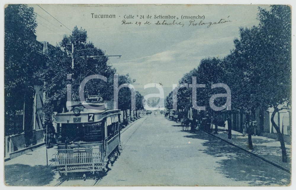 1924 TUCUMAN ARGENTINA Calle 24 de setiembre - Ensanche - Postcard FP NV  Cartolina d'epoca, non viaggiata ma con testo manoscritto al verso. FAIR/discreto Smussature agli angoli Formato: FP originale e autentica 1