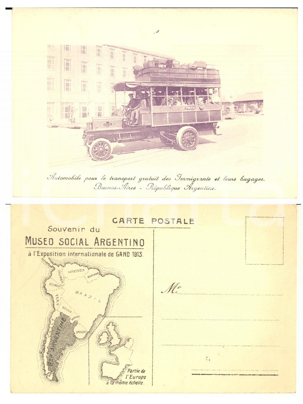 1913 EXPO GAND - ARGENTINA Automobile pour trasport immigrants *French Postcard Cartolina postale d'epoca, commemorativa, non viaggiata.CONDIZIONI: G FORMATO: FP    originale e autentica 1