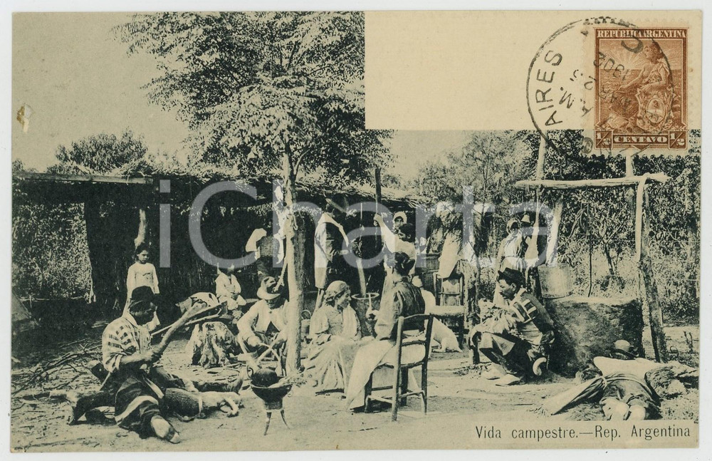 1902 COSTUMBRES ARGENTINA - Vida campestre - Tarjeta postal Cartolina postale d'epoca, con bollo e timbro.CONDIZIONI: FAIR (piccola sbrecciatura al lato sinistro)FORMATO: FP    originale e autentica 1