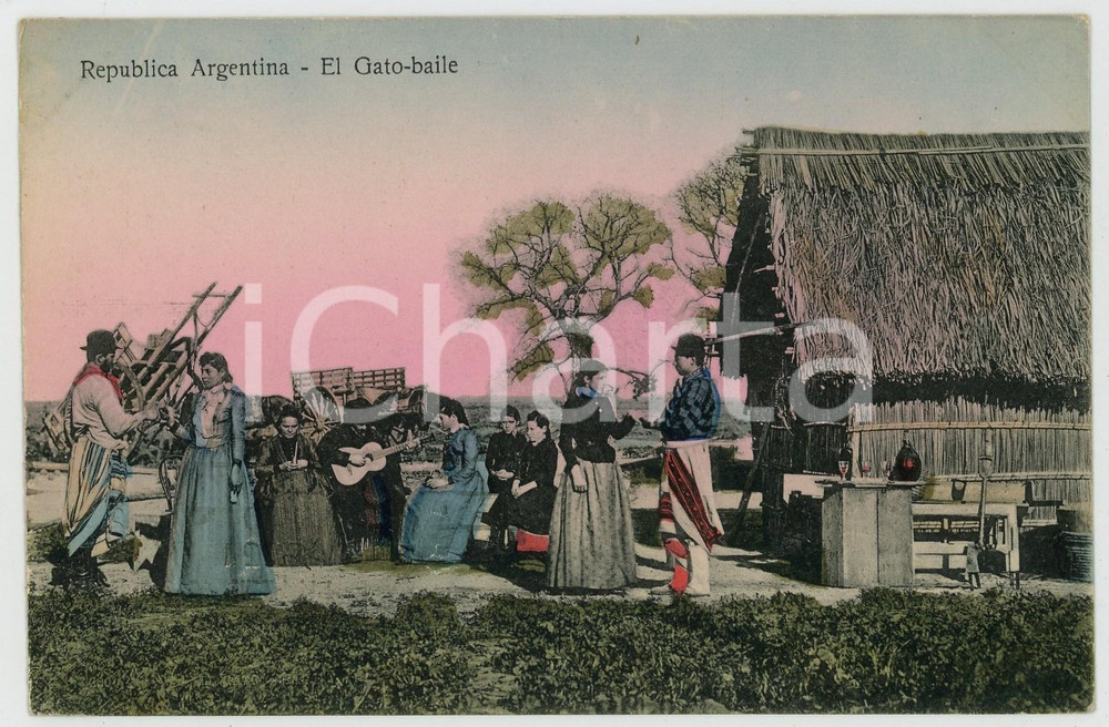 1910 REPUBLICA ARGENTINA El Gato-baile - Postcard FP VG  Cartolina d'epoca, viaggiata. FAIR/discreto Smussature agli angoli, ondulature al margine inferiore Formato: FP originale e autentica 1