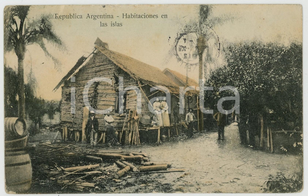 1912 COSTUMBRES ARGENTINA Habitaciones en las islas - Tarjeta postal Cartolina postale d'epoca, viaggiata (ma francobollo asportato).CONDIZIONI: FAIR (smussature al lato superiore)FORMATO: FPEDITORE: Z. Fumagalli - Buenos Aires    originale e autentica 1