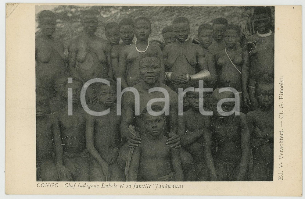1910 ca CONGO BELGE Chef indigène LUKELE et sa famille (Jankwann) - Postcard Cartolina postale d'epoca, non viaggiata.CONDIZIONI: G (minima piegatura angolare)FORMATO: FP    originale e autentica 1