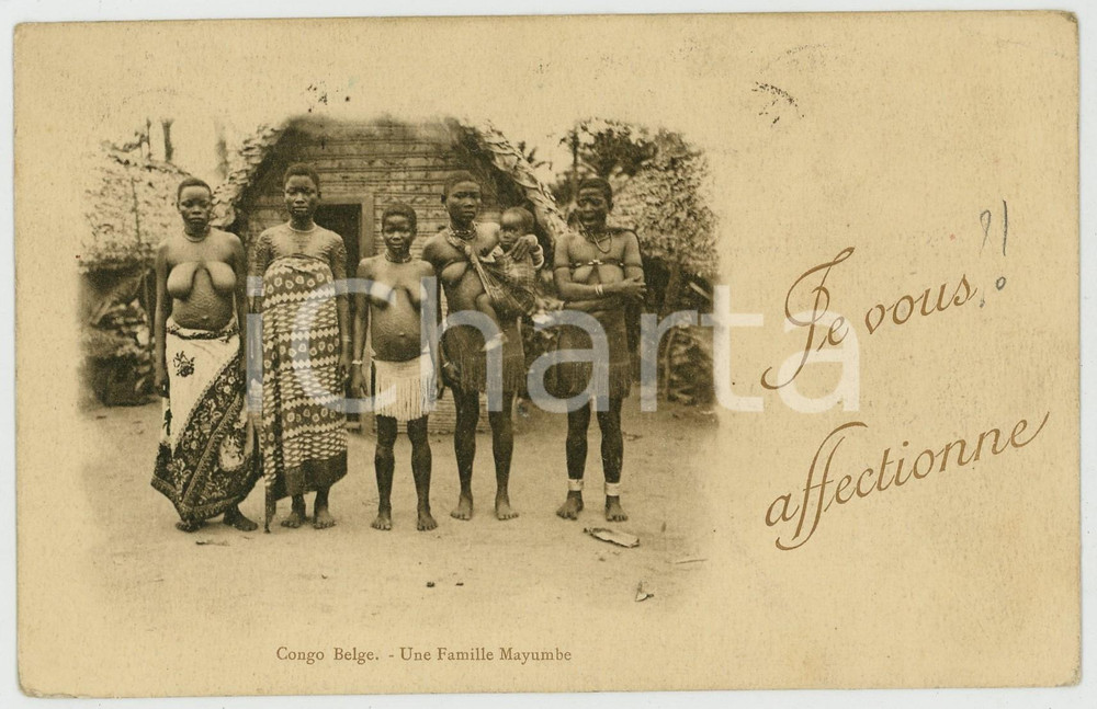 1919 CONGO BELGE Une famille MAYUMBE - Vintage Postcard ETHNIC TYPES  Cartolina postale d'epoca, viaggiata.CONDIZIONI: G (lievi piegature angolari)FORMATO: FP    originale e autentica 1