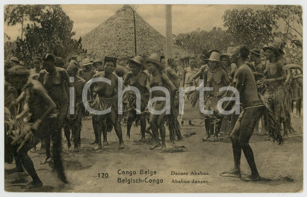 1920 ca CONGO BELGE Danses ABABUA - Vintage Postcard ETHNIC NUDE  Cartolina postale d'epoca, non viaggiata.CONDIZIONI: GFORMATO: FP    originale e autentica 1