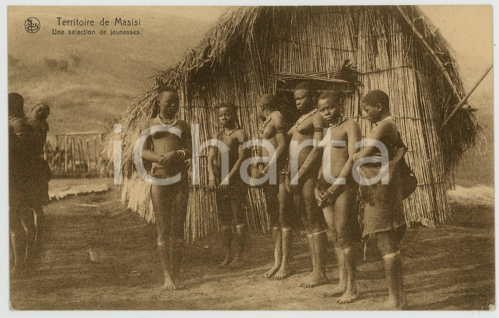 1920 ca CONGO BELGE Territoire de MASISI - Jeunesses - Postcard ETHNIC NUDE  Cartolina postale d'epoca, non viaggiata.CONDIZIONI: G FORMATO: FP    originale e autentica 1