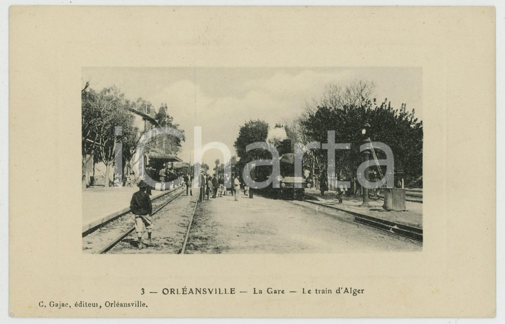 1920 ca ORLEANSVILLE - ALGERIE La gare - Train d'Alger - Carte Postale FP NV  Cartolina postale d'epoca, non viaggiata ma con testo manoscritto al verso.CONDIZIONI: FAIRFORMATO: FP    originale e autentica 1