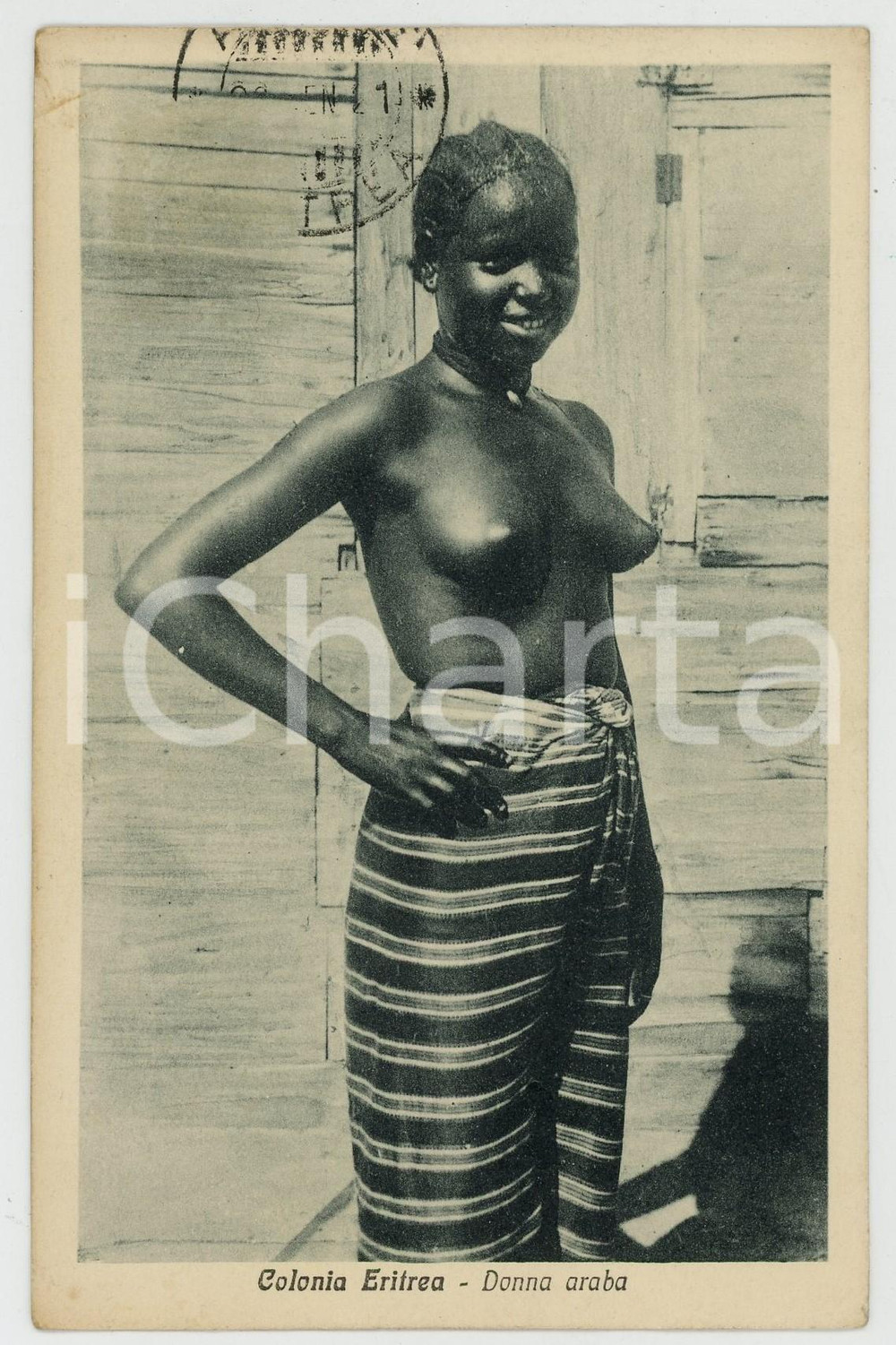 1921 AFRICA - ERITREA ITALIANA Donna araba - Cartolina ETHNIC NUDE Cartolina postale d'epoca, con timbro, priva di bollo.CONDIZIONI: GFORMATO: FPEDITORE: Fioretti - Asmara    originale e autentica 1