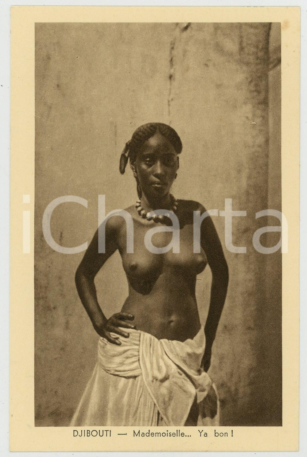 1930 ca AFRICA DJIBOUTI FRANÇAIS Mademoiselle - Postcard Ethnic Nude Topless Cartolina postale d'epoca, non viaggiata.CONDIZIONI: G FORMATO: FP    originale e autentica 1